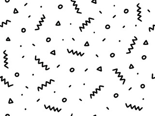 doodle hand drawn sketch style geometric pattern with black and white. triangle, line, circle. Hipster fabric memphis style