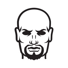 Head strong man. Outline silhouette. Design element. Vector illustration isolated on white background. Template for books, stickers, posters, cards, clothes.