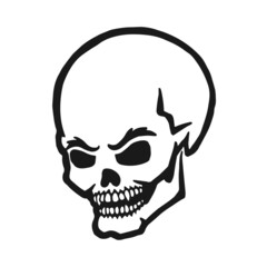 Human skull. Outline silhouette. Design element. Vector illustration isolated on white background. Template for books, stickers, posters, cards, clothes.