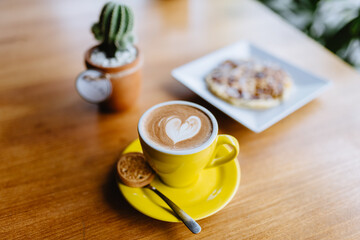 Cup of coffee on the table.