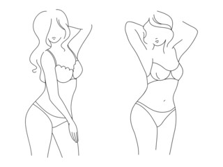 Minimalistic female figure. Female linear silhouette in underwear.  Elegant vector illustration isolated on white background
Lingerie advertisement