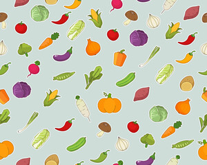 Vector flat seamless texture pattern Fresh vegetable.