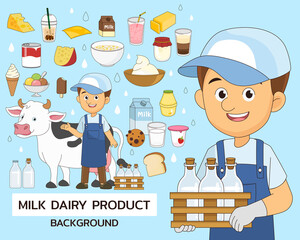 Milk dairy product concept background. Flat icons.