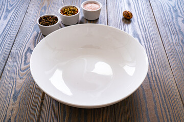 Empty bowl on wooden table
