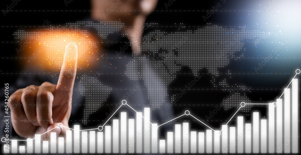 Poster Business finance growth graph chart analysing diagram trading and forex exchange concept mixed media background website header.