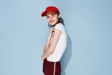 Obraz premium cheerful girl in summer clothes cosmetics fashion decoration