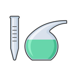 Chemistry science laboratory test glass tube and flask vector icon set. Pharmacy and chemistry, education and science equipment