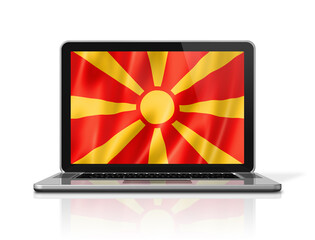 Macedonian flag on laptop screen isolated on white. 3D illustration