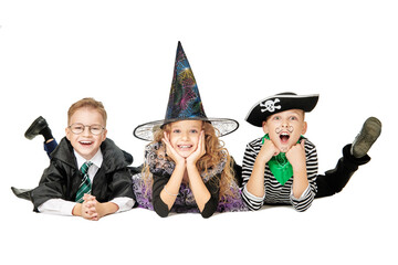 cheerful kids in costumes