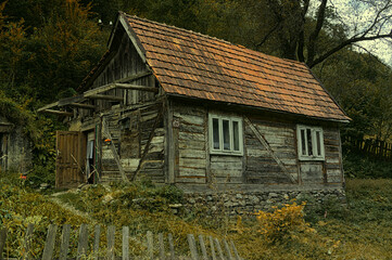 Old creepy wooden house in the highlands
