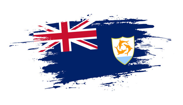 Hand drawn brush stroke flag of Anguilla. Creative national day hand painted brush illustration on white background
