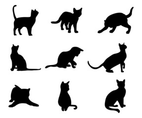 set of cats silhouettes