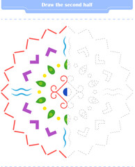  Educational game for children. Circle and color the second part of the shapes.