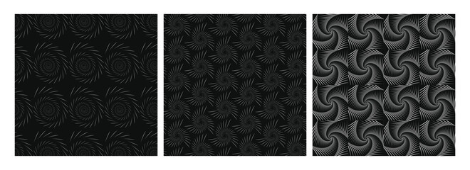 Black And White Color Abstract Geometric Illusion Effect Background In Three Option.