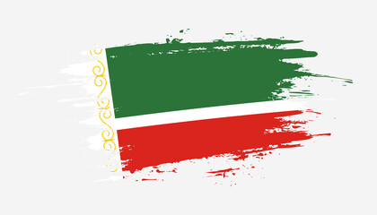 Hand drawn brush stroke flag of Chechnya. Creative national day hand painted brush illustration on white background