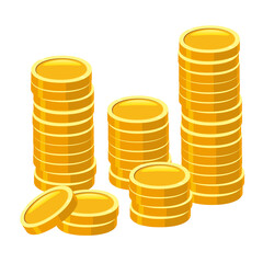Gold Coins stack. Piles of golden money icon stacked in stacks, financial currencies stocks. Vector cartoon style illustration