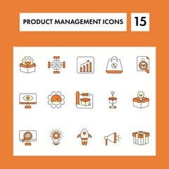 Orange And White Set of Product Management Icon.