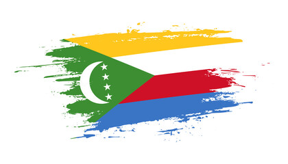 Hand drawn brush stroke flag of Comoros. Creative national day hand painted brush illustration on white background