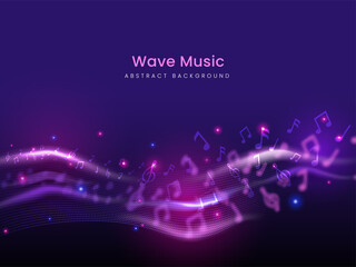 Fototapeta na wymiar Abstract Wavy Motion Background With Music Notes.