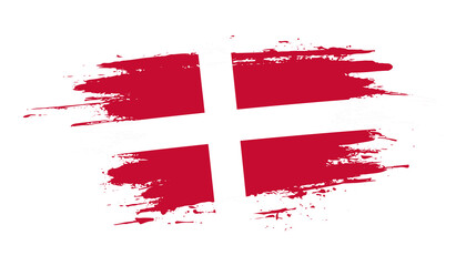 Hand drawn brush stroke flag of Denmark. Creative national day hand painted brush illustration on white background
