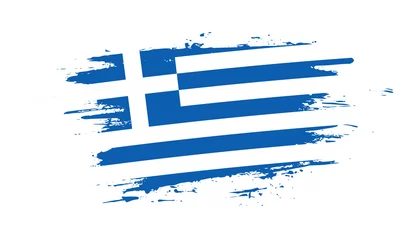 Foto op Aluminium Hand drawn brush stroke flag of Greece. Creative national day hand painted brush illustration on white background © AkshayG