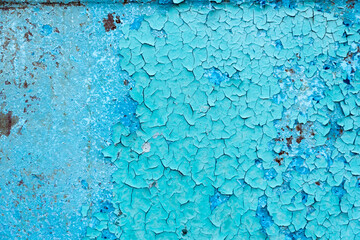 Rusty surface texture. Peeling blue paint. Background
