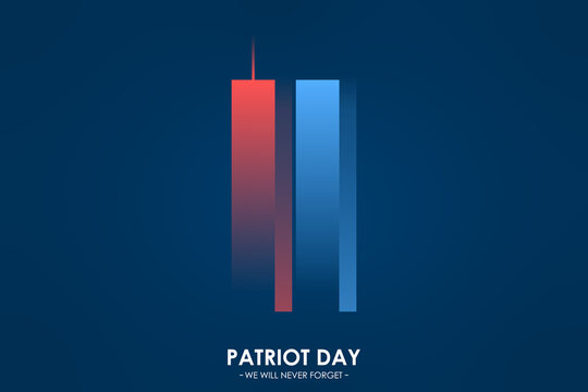 9/11 USA Never Forget September 11, 2001. Vector illustration cover. Blurred Twin Towers WTC Patriot day, USA Blurred Flag Day of Remembrance, Memorial Day United States. 11.09.2001. Never Forget