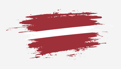 Hand drawn brush stroke flag of Latvia. Creative national day hand painted brush illustration on white background