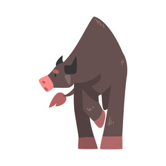 Black Horned Standing Bull with Hoof and Muscular Neck Vector Illustration