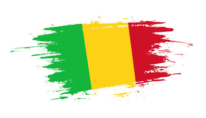 Hand drawn brush stroke flag of Mali. Creative national day hand painted brush illustration on white background