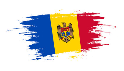 Hand drawn brush stroke flag of Moldova. Creative national day hand painted brush illustration on white background