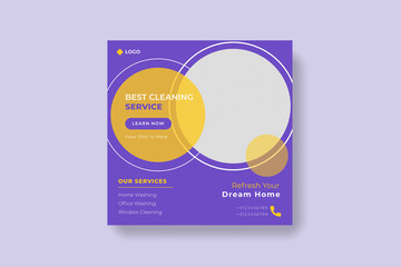 Cleaning service social media instagram post banner template, abstract cleaning service square flyer template for social media banner.