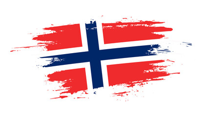 Hand drawn brush stroke flag of Norway. Creative national day hand painted brush illustration on white background