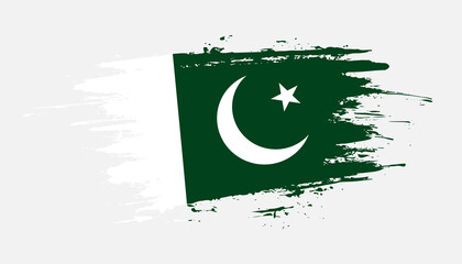 Hand drawn brush stroke flag of Pakistan. Creative national day hand painted brush illustration on white background