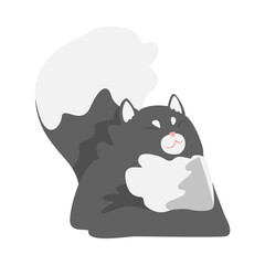 Fluffy Black Cat as Furry Domestic Pet Vector Illustration