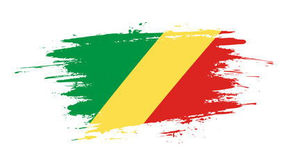 Hand drawn brush stroke flag of Republic of the Congo. Creative national day hand painted brush illustration on white background