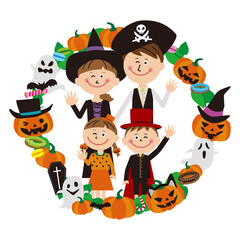 ポップな家族 ハロウィンリースとコスプレ　