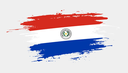 Hand drawn brush stroke flag of Paraguay. Creative national day hand painted brush illustration on white background