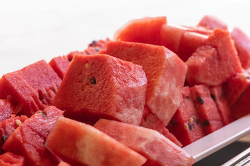 sliced delicious watermelons in the plate
