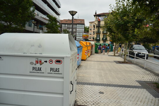 island of garbage containers for recycling