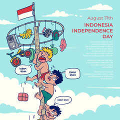 Naklejka premium Climbing slippery pole in celebration Indonesia independence day