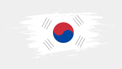 Hand drawn brush stroke flag of South Korea. Creative national day hand painted brush illustration on white background