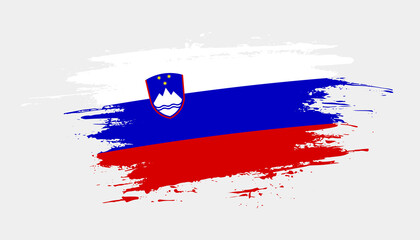 Hand drawn brush stroke flag of Slovenia. Creative national day hand painted brush illustration on white background