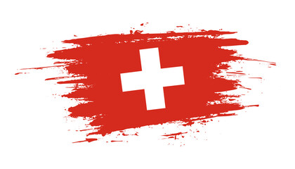 Hand drawn brush stroke flag of Switzerland. Creative national day hand painted brush illustration on white background