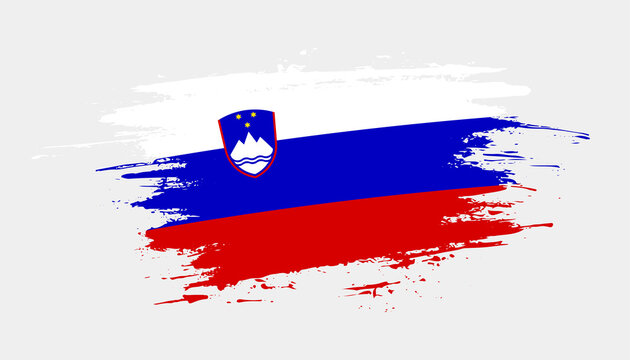 Hand drawn brush stroke flag of Slovenia. Creative national day hand painted brush illustration on white background