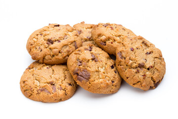 Chocolate chip cookie isolated on white background.