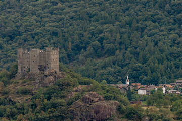 The medieval castle of Ussel, Chatillon, Valle d'Aosta, Italy, immersed in the surrounding nature