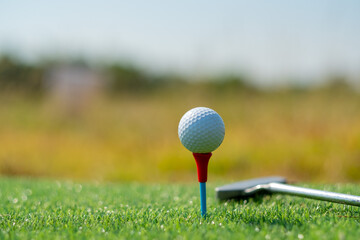 Golf balls on artificial grass with blur background
