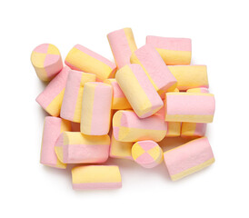 Tasty marshmallows on white background