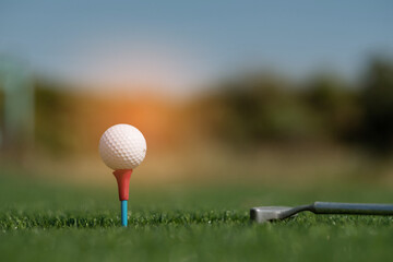 Golf balls on artificial grass with blur background

